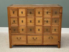 CHINESE HARDWOOD MULTI-DRAWER CHEST - having eighteen small drawers with ring pull handles over