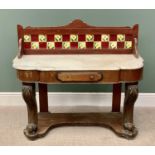 VICTORIAN MAHOGANY DUCHESS WASHSTAND - raised tiled back, white marble top with moulded rim, the