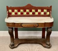 VICTORIAN MAHOGANY DUCHESS WASHSTAND - raised tiled back, white marble top with moulded rim, the