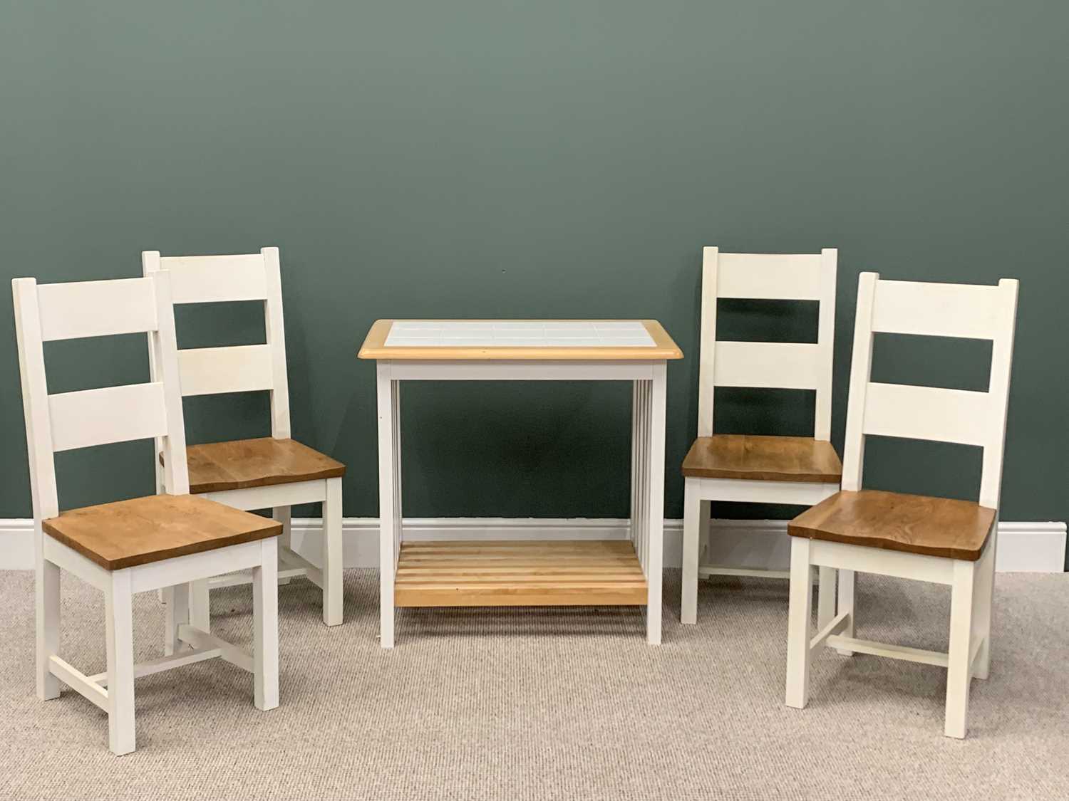 ULTRA-MODERN TILED TOP KITCHEN TABLE & FOUR CHAIRS - the solid seats in shaped finished oak, 88cms - Image 2 of 10