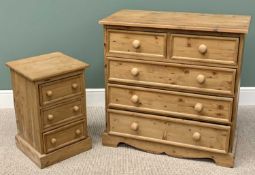 MODERN PINE BEDROOM CHEST - rectangular top over two short and three long drawers with turned wooden