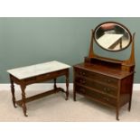 MAHOGANY WASHSTAND - late 19th Century with white marble top, the base with single drawer, turned