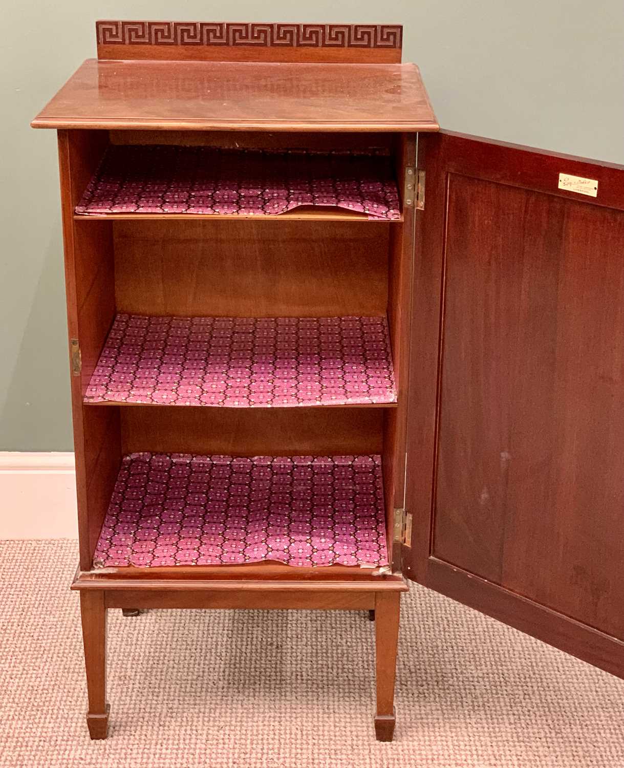 RAY & MILES MAHOGANY SIDE CABINET - having a rail back with Greek Key detail, single panelled door - Image 3 of 4