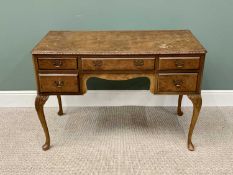 REPRODUCTION FIGURED WALNUT KNEEHOLE DESK - having carved beaded edging to the rectangular top