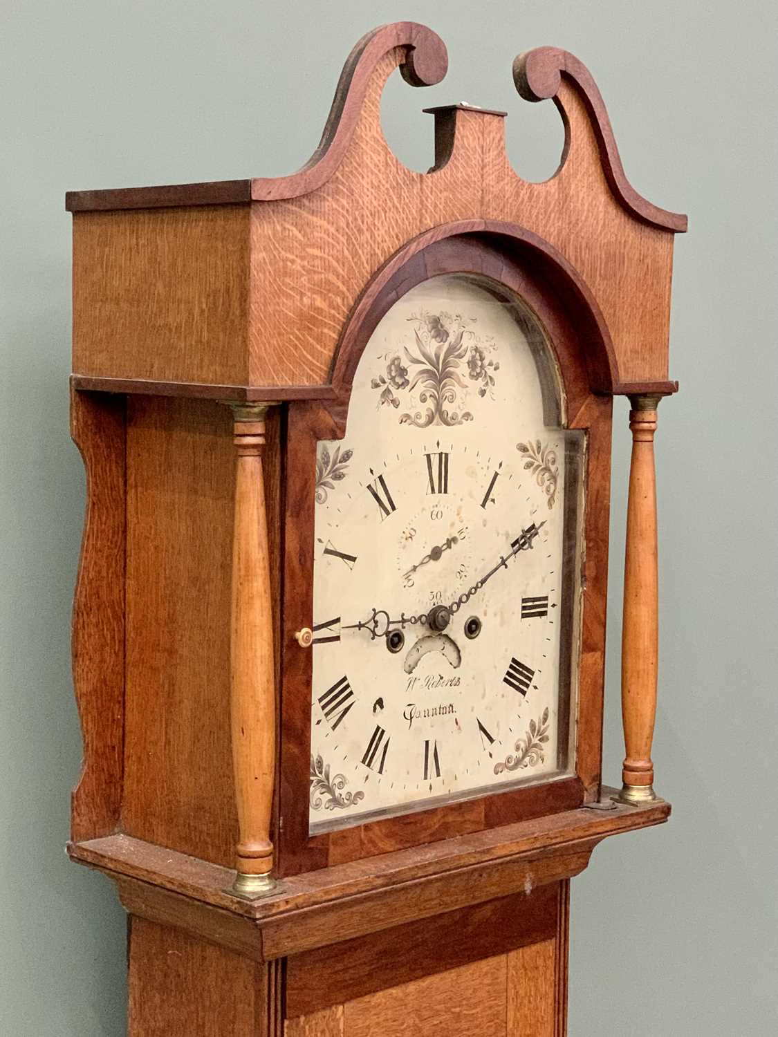 W ROBERTS, TAUNTON, OAK & MAHOGANY LONGCASE CLOCK - mid 19th Century, signed arched painted enamel - Image 3 of 10