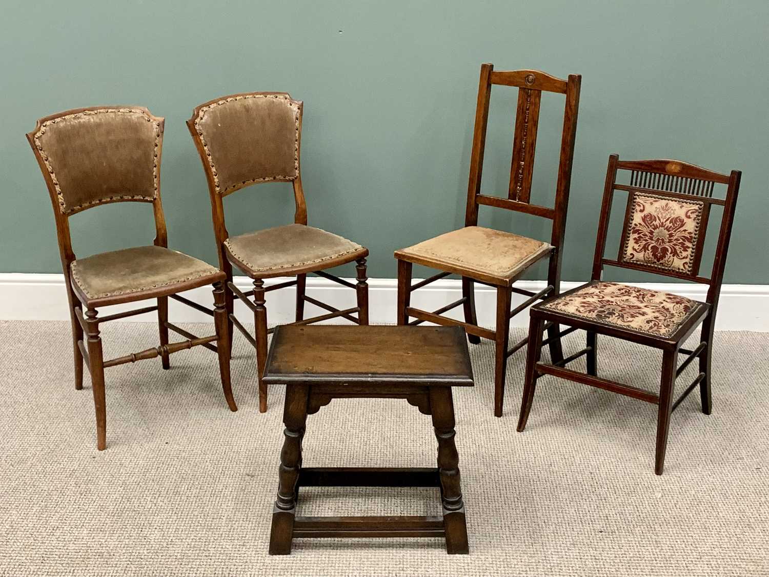 FURNITURE PARCEL - two beech framed bedroom chairs, two other bedroom chairs and a reproduction