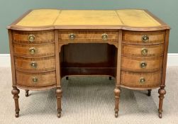 CIRCA 1900 INLAID MAHOGANY PARTNERS DESK - the top with inset leather skiver and moulded edge, one