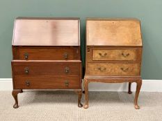 VINTAGE BUREAUX (2) - to include a burr walnut front example with fitted interior and two drawers,