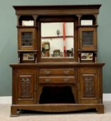 LARGE OAK MIRROR BACK SIDEBOARD - late 19th Century, the mirrored back with bevelled square plate to