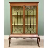 INLAID MAHOGANY DISPLAY CABINET - late 19th Century, moulded cornice over astragal glazed twin