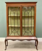 INLAID MAHOGANY DISPLAY CABINET - late 19th Century, moulded cornice over astragal glazed twin