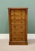 VICTORIAN MAHOGANY WELLINGTON CHEST - having seven opening drawers with turned wooden knobs, on a