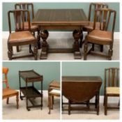 FURNITURE PARCEL (7) - oak draw leaf table with bulbous end supports, 75cms H, 153cms W (open),