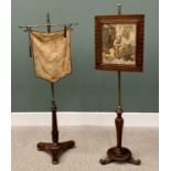 19th CENTURY POLESCREENS (2) - one having rectangular rosewood screen with fine wool work panel,