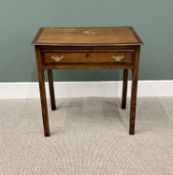 ANTIQUE OAK & CROSSBANDED MAHOGANY SINGLE DRAWER LOWBOY - the oak lined drawer having replacement