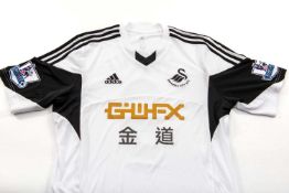 MATCH WORN 2013-14 PREMIER LEAGUE SWANSEA CITY AFC SHIRT, by Adidas, size large, white with black