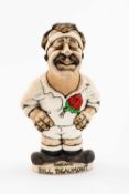 GROGG CARICATURE BY JOHN HUGHES OF BILL BEAUMONT standing on titled base, 'England Grand Slam 1980',