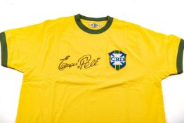 REPLICA BRAZIL FOOTBALL / SOCCER SHIRT SIGNED BY PELE, in traditional yellow with green trimmed