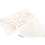 HIS ROYAL HIGHNESS PRINCE CHARLES THE PRINCE OF WALES - official memorandum notepaper, handwritten