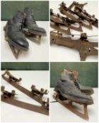 ASSORTED VINTAGE ICE SKATES including two pairs attached to Stead & Simpson black leather boots,