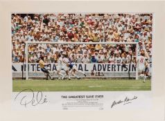 COLOURED PHOTOGRAPHIC PRINT entitled 'The Greatest Save Ever', depicting England's Gordon Banks