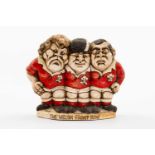GROGG CARICATURE TRIO BY JOHN HUGHES standing on titled base, entitled 'The Welsh Front Row', with