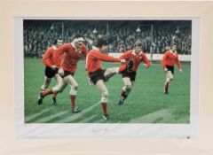 RUGBY GREATS SERIES limited edition (47/500) coloured photo print - legendary Wales and Lions fly