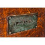 EARLY 19TH CENTURY MILITARY CHEST, with slightly domed lid and iron straps, applied with plaque