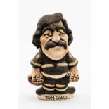 GROGG CARICATURE BY JOHN HUGHES OF TOM DAVID standing on titled base, wearing his No.7 Pontypridd