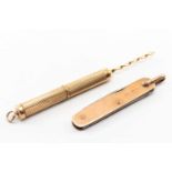 9CT GOLD CIGAR-PIERCER & PENKNIFE, former by Cohen & Charles, Birmingham 1965, machine tooled