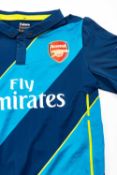 MATCH WORN 2014-15 CHAMPIONS LEAGUE ARSENAL SHIRT, in two-tone blue and green cross striple with