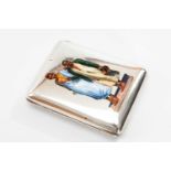 AUSTRIAN SILVER & ENAMEL CIGARETTE CASE DECORATED WITH TWO ARAB PEDLARS one with shoe-shine box,