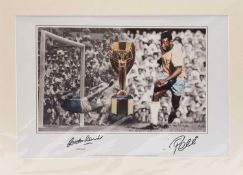 A BLACK & WHITE PHOTOGRAPHIC PRINT image of Gordon Banks, Pelé and The World Cup in heightened