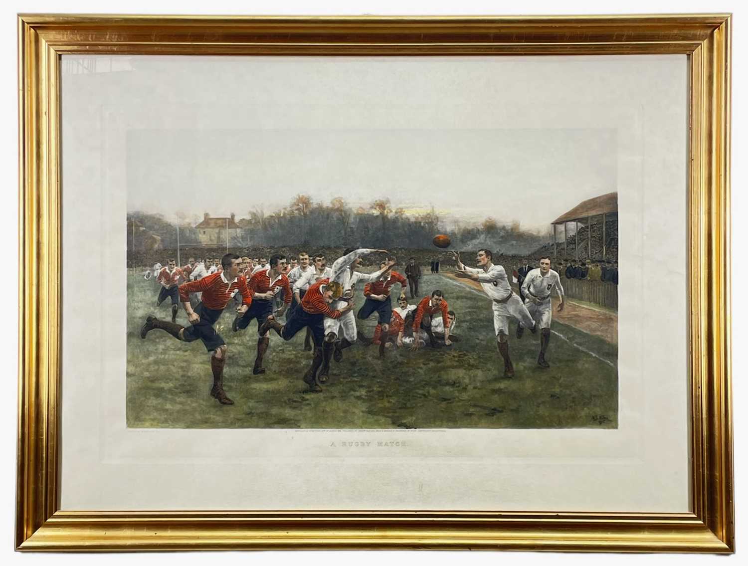 AFTER W B WOOLEN RI, lithograph - The Rugby Match, published by Mawson, Swan and Morgan, Newcastle