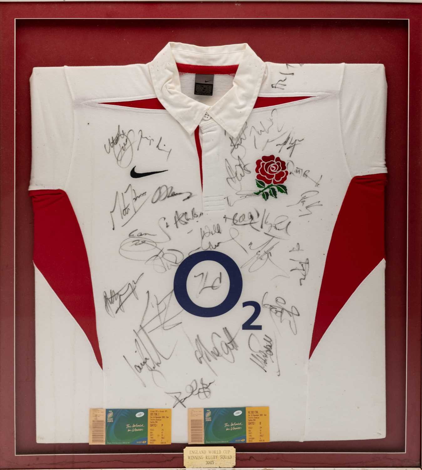 SIGNED ENGLAND INTERNATIONAL RUGBY UNION JERSEY by Nike, with signatures of 2003 World Cup winning