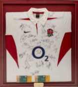 SIGNED ENGLAND INTERNATIONAL RUGBY UNION JERSEY by Nike, with signatures of 2003 World Cup winning