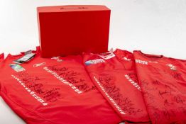 THREE SIGNED WALES RUGBY UNION JERSEYS FOR WORLD CUPS all within a WRU box, comprising (1) Reebok