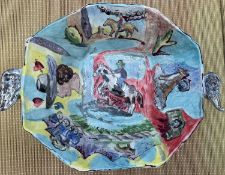 Thomasin Toohie. “Western Adventure”. White earthenware ceramic dish. 11”.x 8” (h).