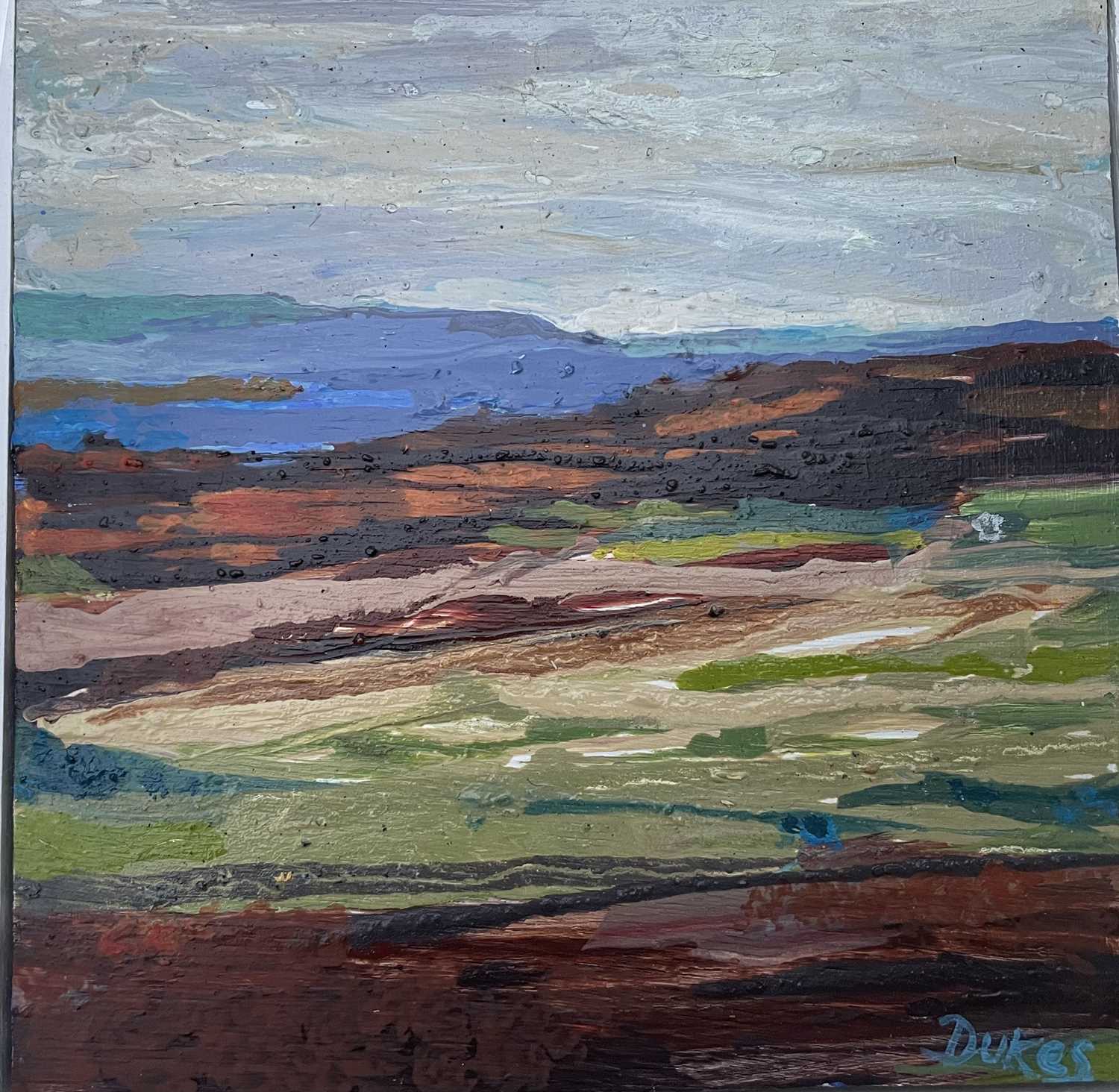 Ken Dukes. “Head of the valley”. Oil on board. 31 x 31cms. Ken Dukes studied at Swansea College of