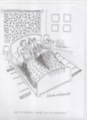 Paul Shadbolt. “You're not my husband!” Pen, ink & watercolour wash cartoon on card. 21 x 30cms.