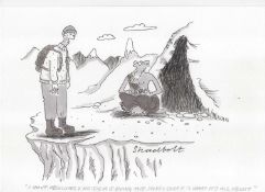 Paul Shadbolt. “Hokey-cokey”. Pen, ink & watercolour wash cartoon on card. 21 x 30cms.