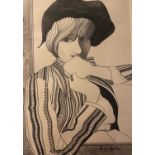Carole Morgan Hopkin. “The Black Hat”. Ink & watercolour. 34 x 24cms