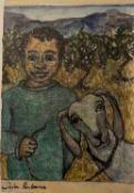 Sula Rubens RWS. “Young boy with goat”. Watercolour on paper (map). 24 x 15.6 cm (image size). Since