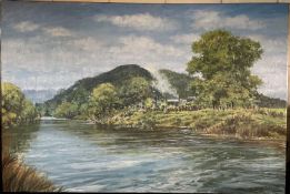 Jeremy Yates RCA. “River”. Acrylic on canvas. 50.5 x 75.5cms. Jeremy Yates served as RCA President