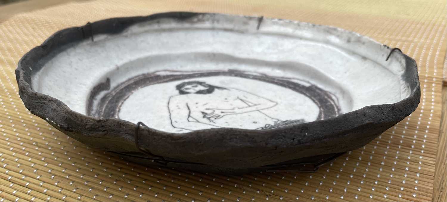 Philip Eglin. “Man of Sorrows”. Raku fired earthenware. 19cms x 19cms x 3cms. Philip Eglin (b. 1959) - Image 2 of 2