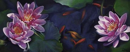 James Summerbell. “Water Lilies”. Oil on canvas. 73x34cm framed.