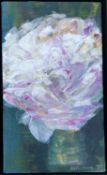 Morwenna Jones. “Peony”. Acrylic paper stamped on canvas. 21.5 x 34.5cms.