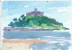 Neil McGregor. “St Michael's Mount”. Watercolour on card. 17.5 x 12.5cms. Neil studied painting at