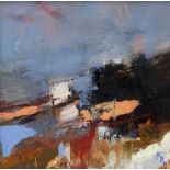 Karina Rosanne Barrett RCA. “Winter turns the landscape to tapestry”. Oil on board. 19cms x 19cms).