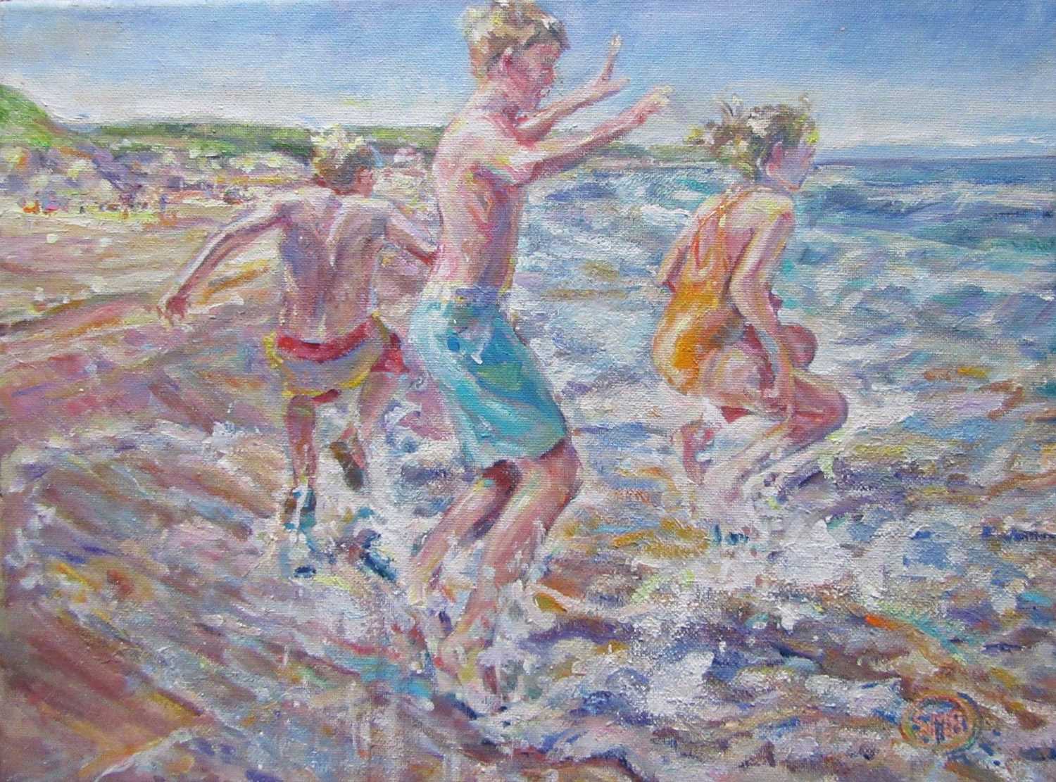 Susan M Barber. “Enjoying the waves”. Acrylic on canvas. 33cms x 43cms